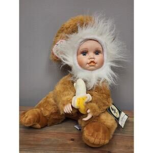 Geppeddo Cuddle Kids Milo Monkey Plush Doll Porcelain Face Hands 2002 9"